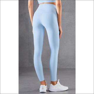 Sky blue skinny high waisted fitness leggings with an elastic waistband