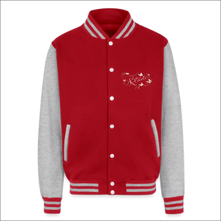 Just Hoods Heavyweight Letterman Jacket - red/heather grey