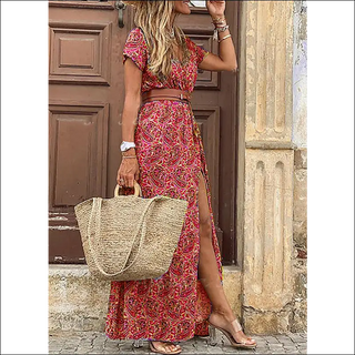 K-AROLE™️ Bohemian-Inspired Maxi Dress with Waist Trim