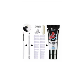 Acrylic gel nail kit with clear camouflage polish, nail tips, and brush for professional nail art tools from K-AROLE.