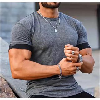 New Casual Sports Fitness Solid Color Round Neck T-shirt -