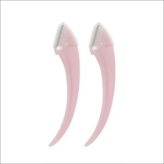 Pair of pink eyebrow trimming knives for women, featuring a sleek and ergonomic design for precise grooming and shaping.