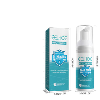 Compact bottle of Eelhoe Mouthwash with 24-hr germ protection label, showcasing the product's features and benefits.