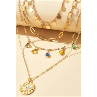 Rhinestone Multi-Layered Pendant Necklace - Gold / One Size