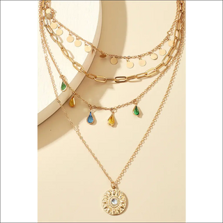 Rhinestone Multi-Layered Pendant Necklace - Gold / One Size