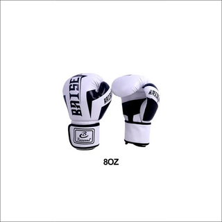 Sleek white and black boxing gloves with the brand name "Battle" displayed prominently. The gloves are designed for boxing and other combat sports, featuring a durable construction and padded interior for protective training.