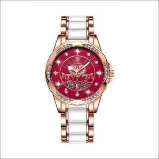 Sophisticated Women’s Rose Gold and Ruby Red Stainless