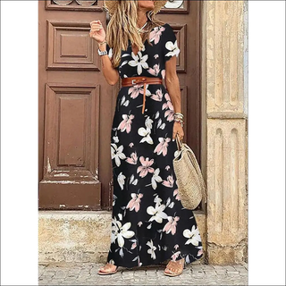 Stunning Floral Maxi Dress with Ruffled Sleeves - Black