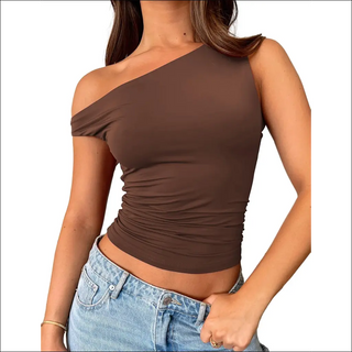 Stylish Ruched Cropped Ribbed Tank Top - Dark Brown / L