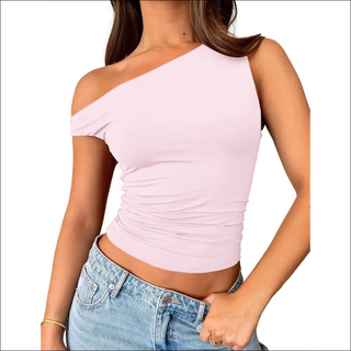 Stylish Ruched Cropped Ribbed Tank Top - Pink / L