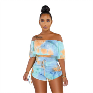 Stylish Tie-Dye Crop Top and Short Set - Orange / L