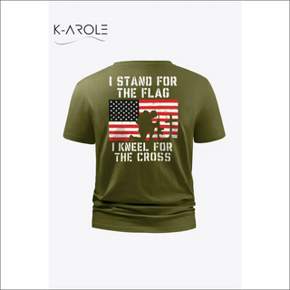 Patriotic US flag graphic tee with inspirational message for the cross