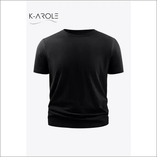 Black short sleeve tee with minimalist K-AROLE branding on a plain background