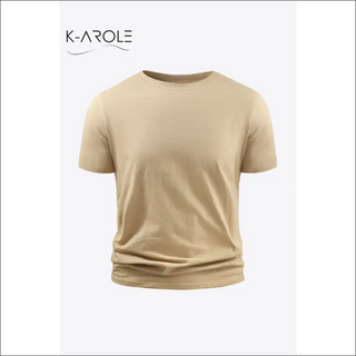 Beige short-sleeve t-shirt with US flag graphic from K-AROLE's women's athleisure collection