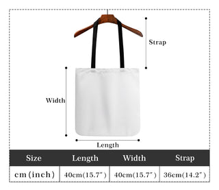 Stylish women's white tote bag with brown leather strap, showcasing product dimensions and measurements on the image.