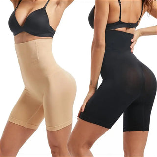 Waist trainer shapewear with tummy control and butt lifting features, available in black and beige colors, providing a slimming and smoothing silhouette.