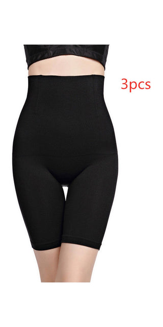 Shapewear for women, slimming body shaper shorts in black, providing tummy control and shaping the silhouette.