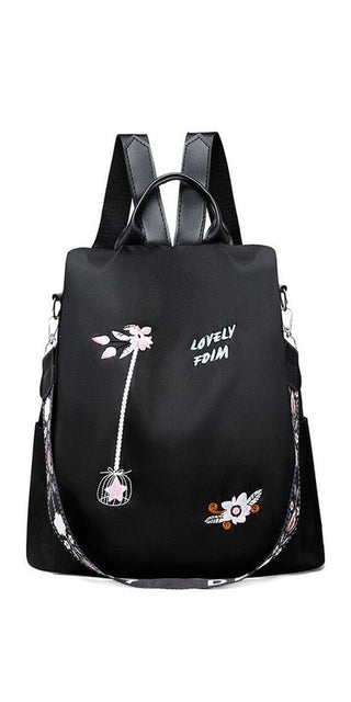 Stylish Black Embroidered Travel Backpack for Women - Lovely Bloom Floral Design with Modern Silver Accents on K-AROLE™️ Women's Fashion Accessories